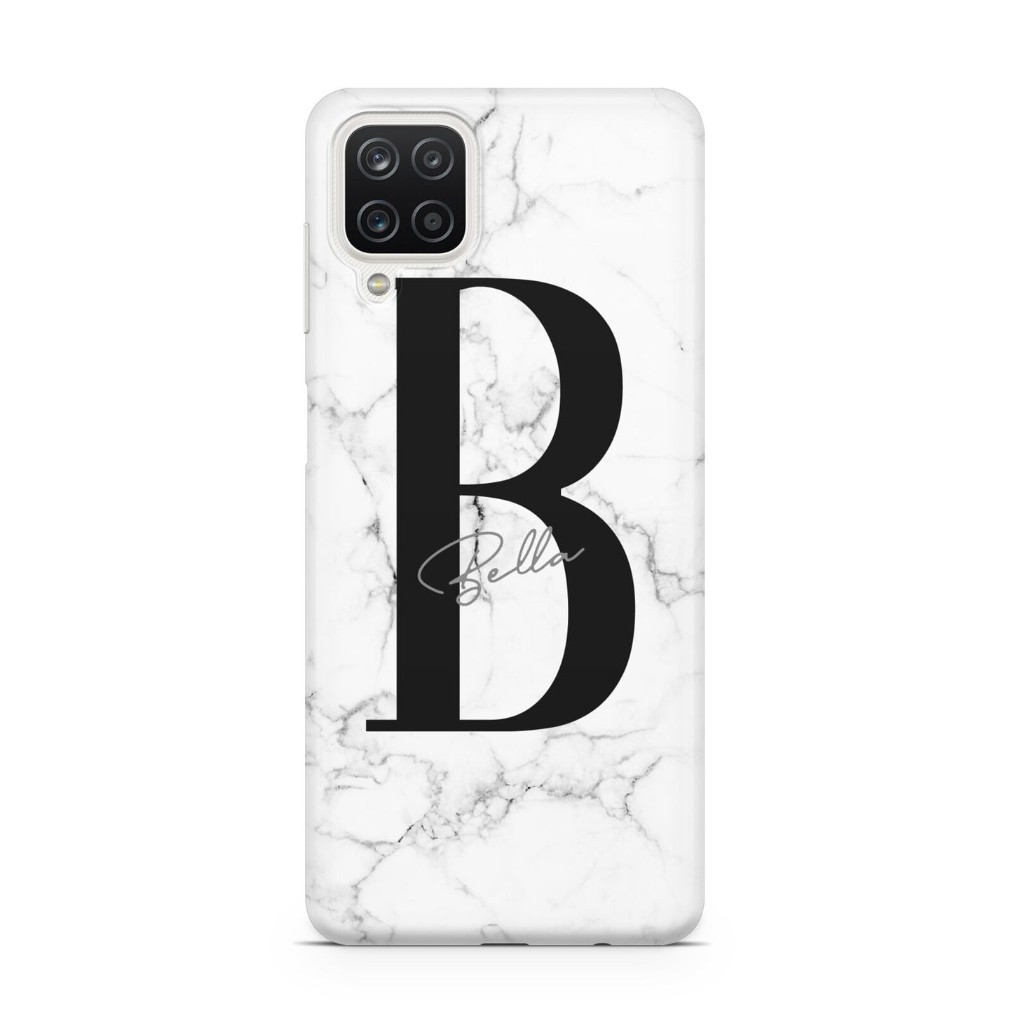 Monogrammed White Marble Samsung A12 Case