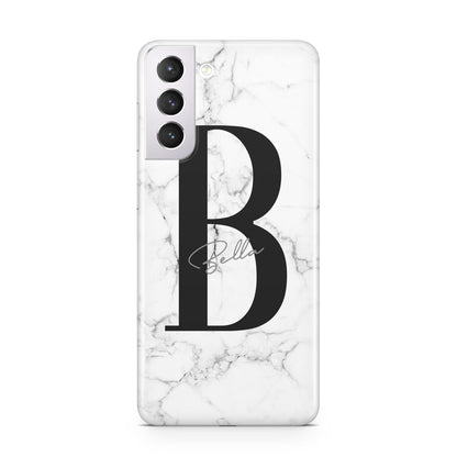 Monogrammed White Marble Samsung S21 Case