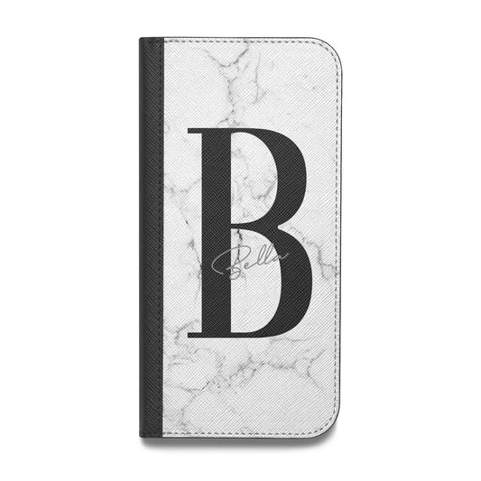 Monogrammed White Marble Vegan Leather Flip iPhone Case