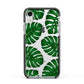 Monstera Leaf Apple iPhone XR Impact Case Black Edge on Silver Phone