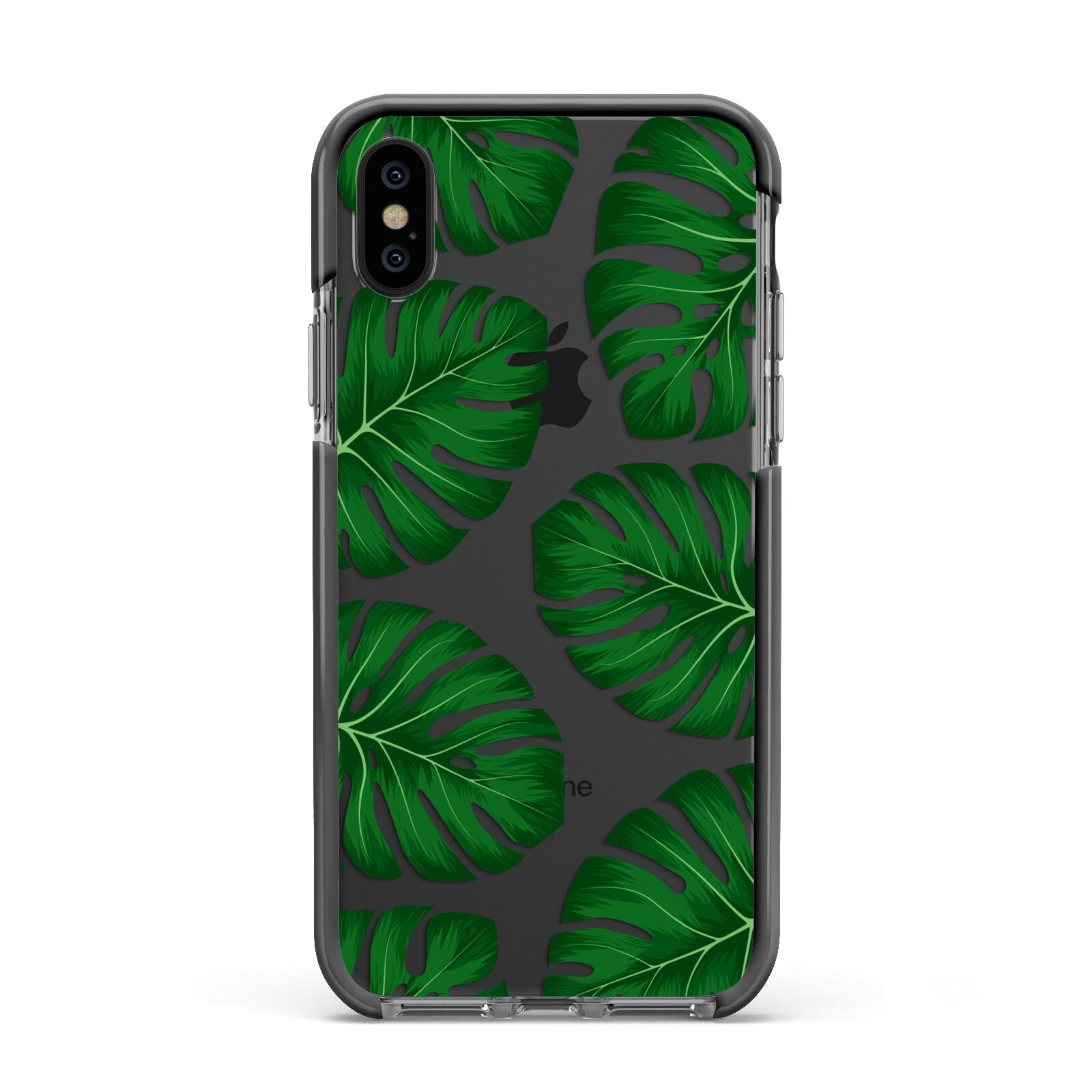 Monstera Leaf Apple iPhone Xs Impact Case Black Edge on Black Phone