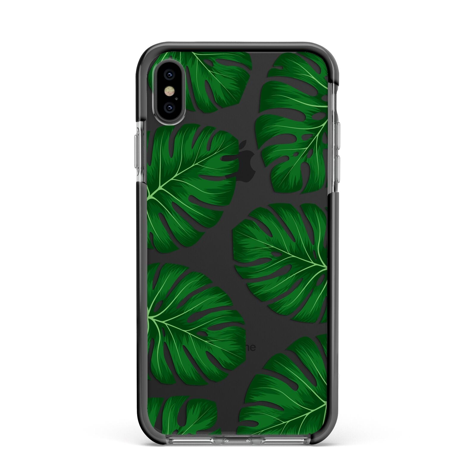 Monstera Leaf Apple iPhone Xs Max Impact Case Black Edge on Black Phone