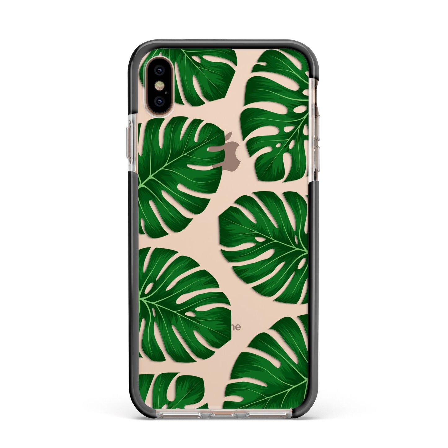 Monstera Leaf Apple iPhone Xs Max Impact Case Black Edge on Gold Phone