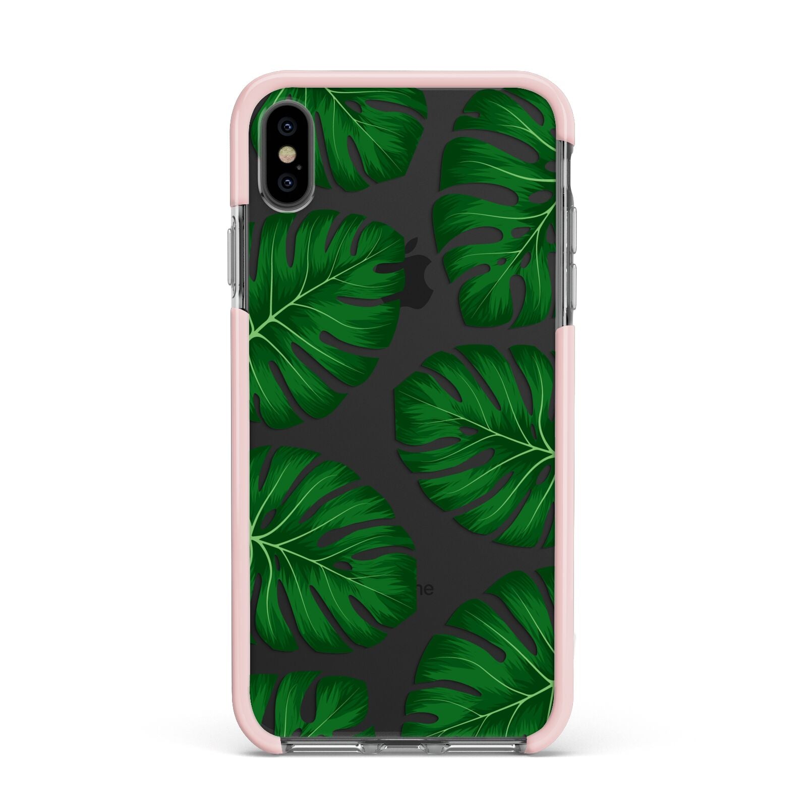 Monstera Leaf Apple iPhone Xs Max Impact Case Pink Edge on Black Phone