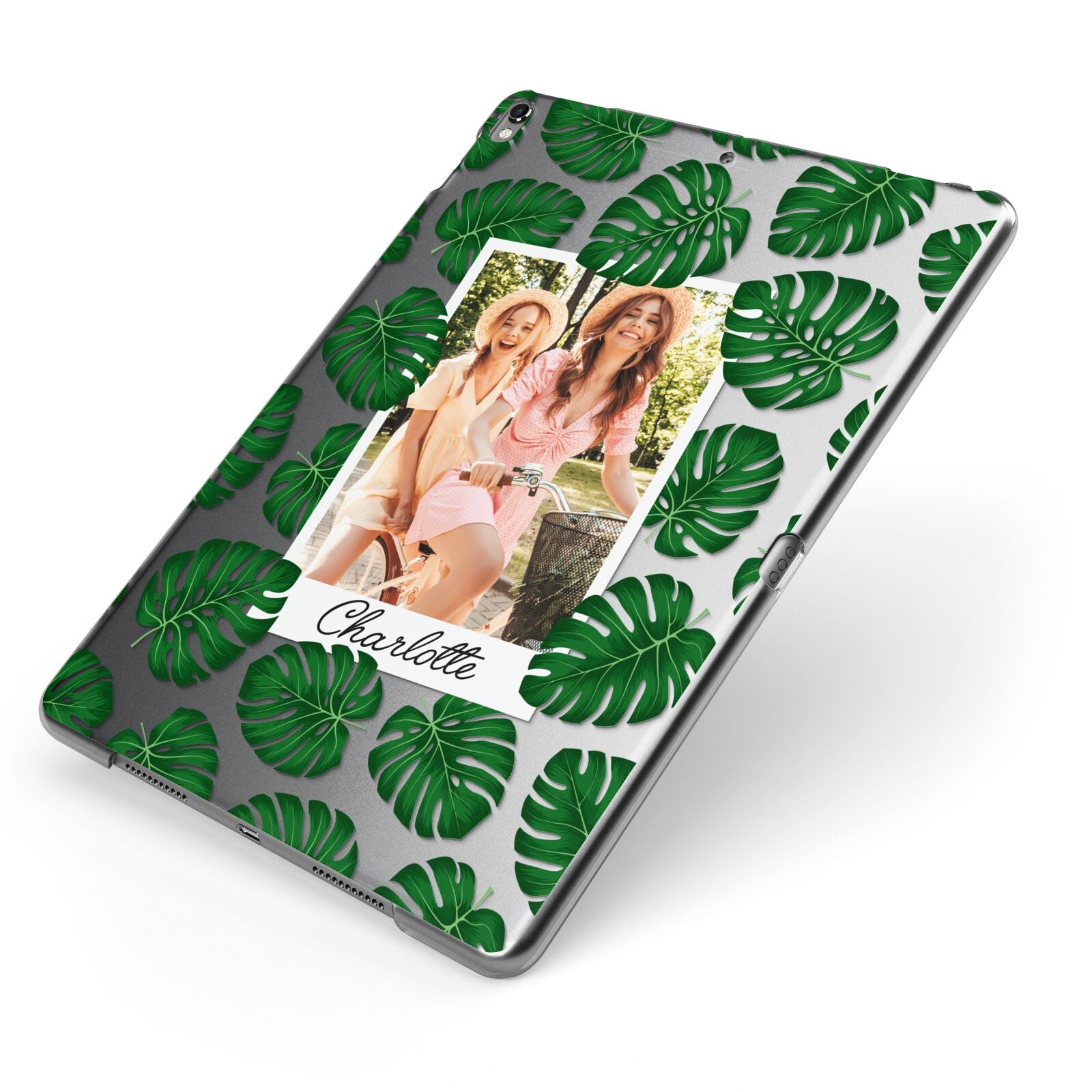 Monstera Leaf Instant Photo Apple iPad Case on Grey iPad Side View