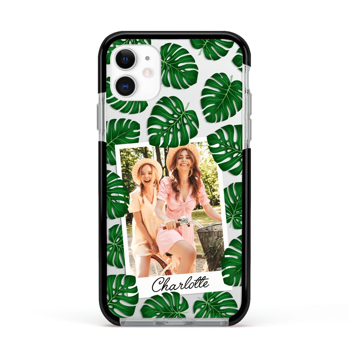 Monstera Leaf Instant Photo Apple iPhone 11 in White with Black Impact Case