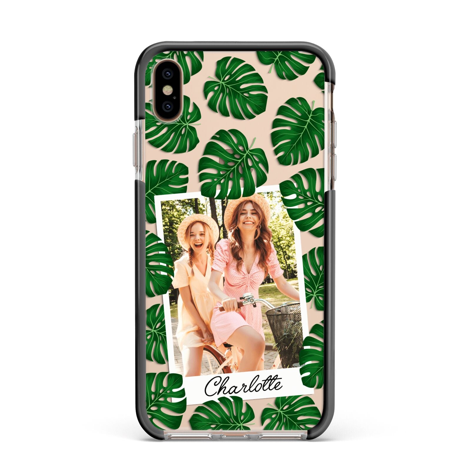 Monstera Leaf Instant Photo Apple iPhone Xs Max Impact Case Black Edge on Gold Phone