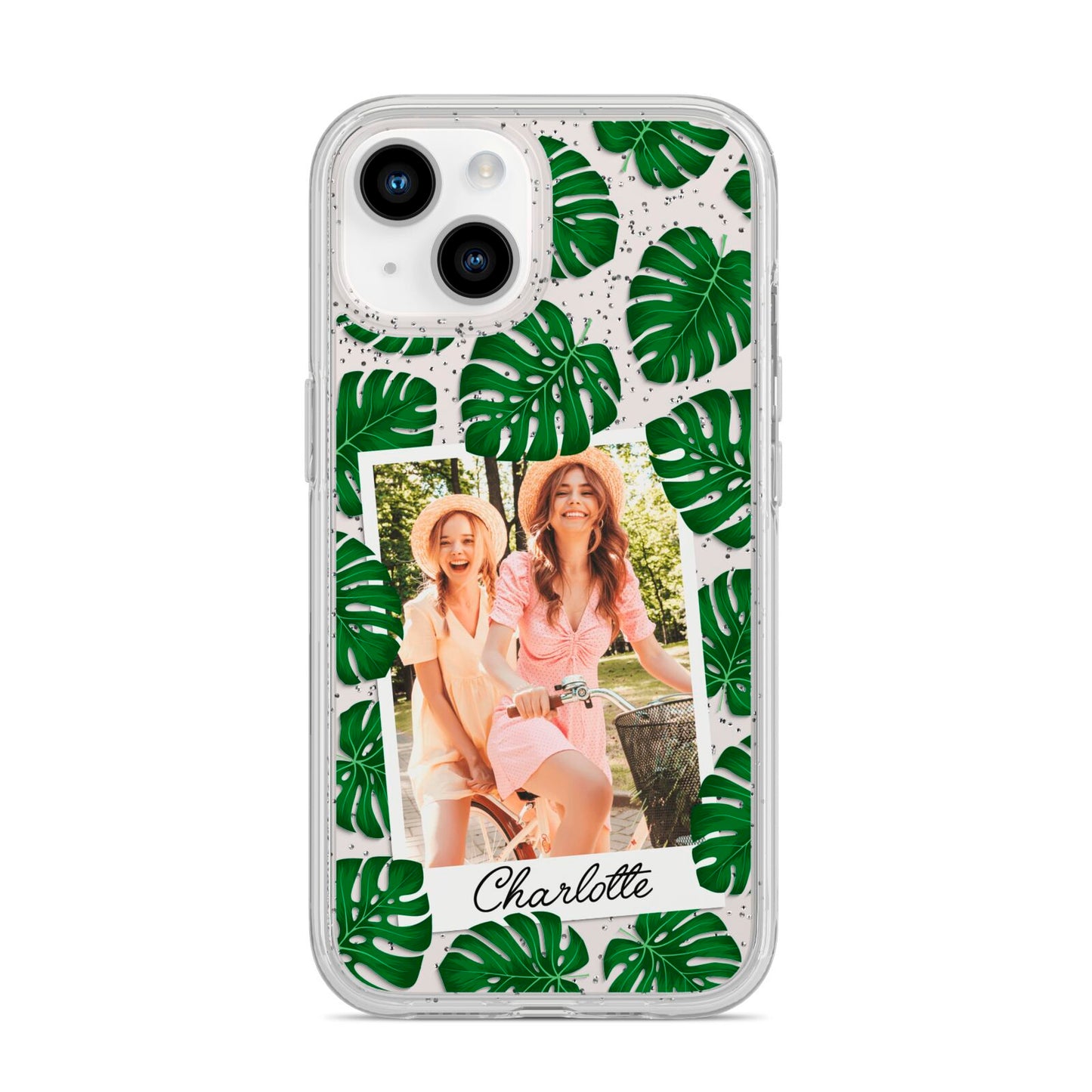 Monstera Leaf Instant Photo iPhone 14 Glitter Tough Case Starlight