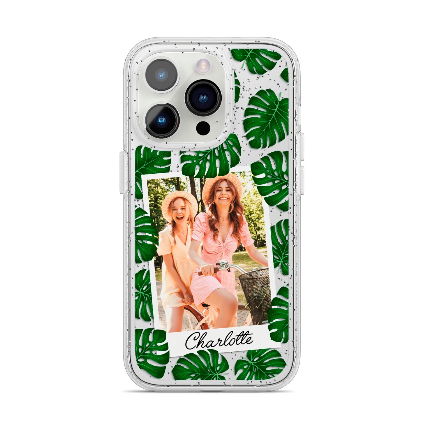 Monstera Leaf Instant Photo iPhone 14 Pro Glitter Tough Case Silver