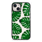 Monstera Leaf iPhone 14 Black Impact Case on Silver phone