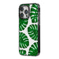 Monstera Leaf iPhone 14 Pro Max Black Impact Case Side Angle on Silver phone