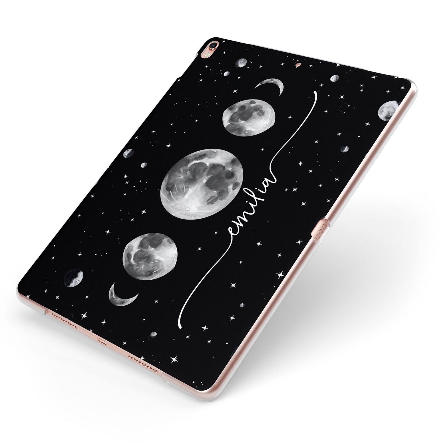 Moon Phases Personalised Name Apple iPad Case on Rose Gold iPad Side View