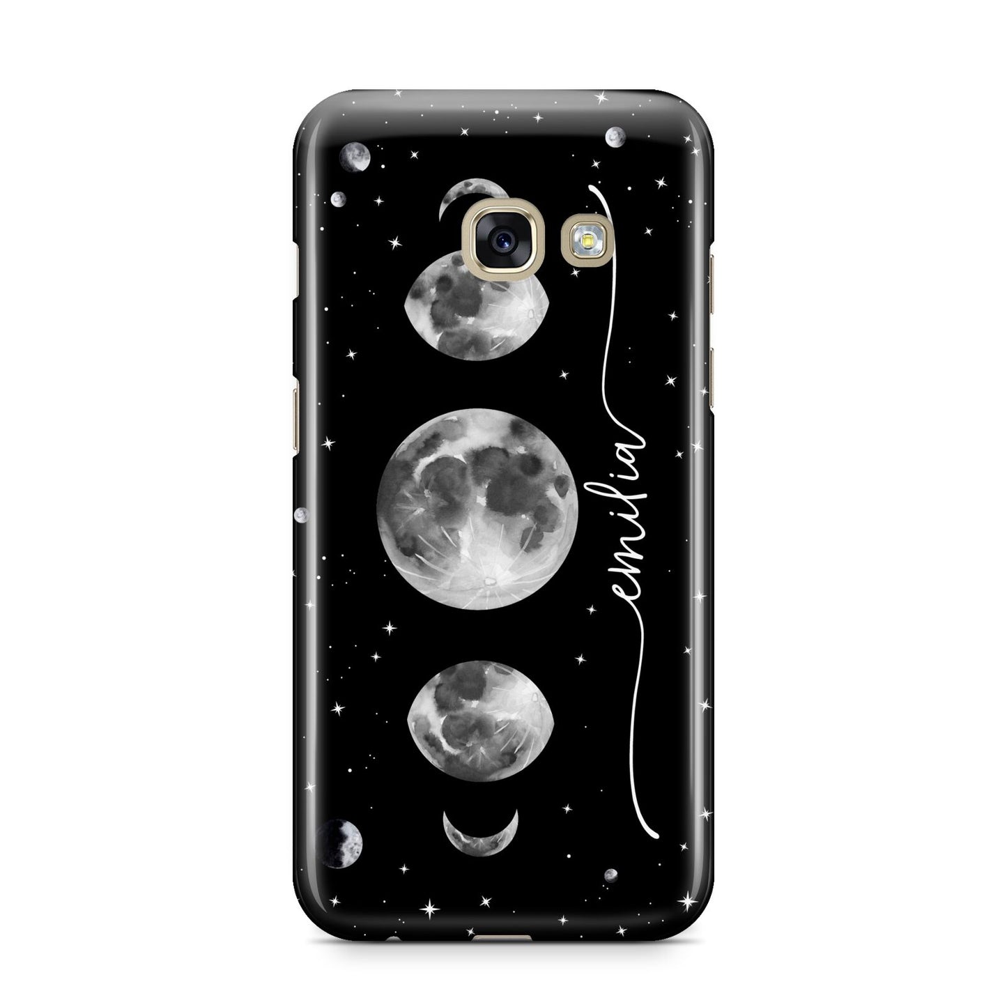 Moon Phases Personalised Name Samsung Galaxy A3 2017 Case on gold phone