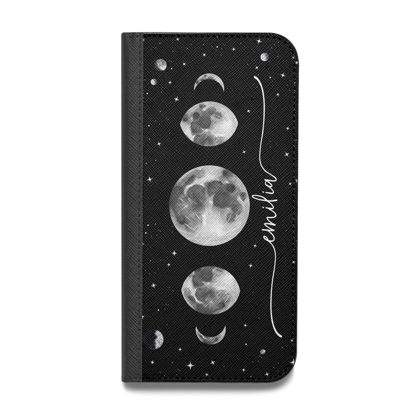 Moon Phases Personalised Name Vegan Leather Flip iPhone Case