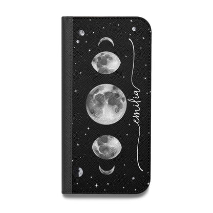 Moon Phases Personalised Name Vegan Leather Flip iPhone Case