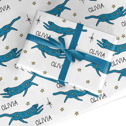 Moon Star Blue Cat Personalised Custom Wrapping Paper