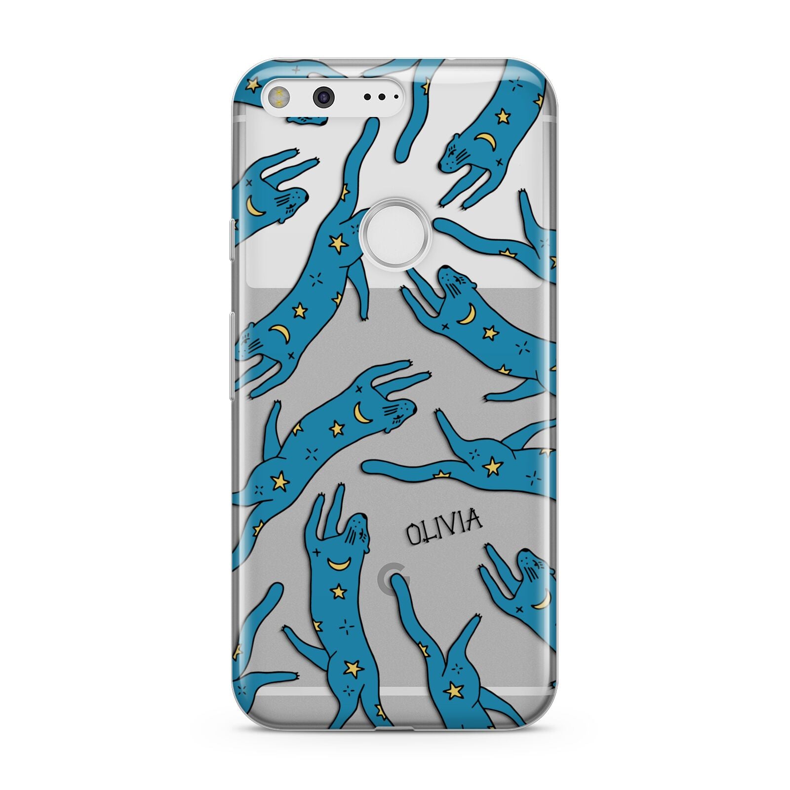 Moon Star Blue Cat Personalised Google Pixel Case