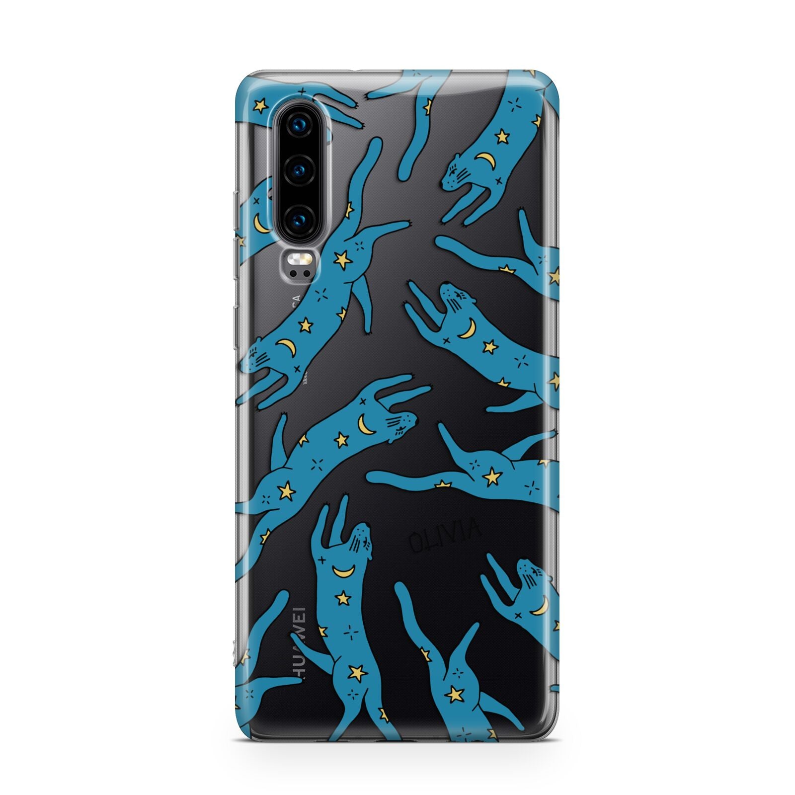 Moon Star Blue Cat Personalised Huawei P30 Phone Case