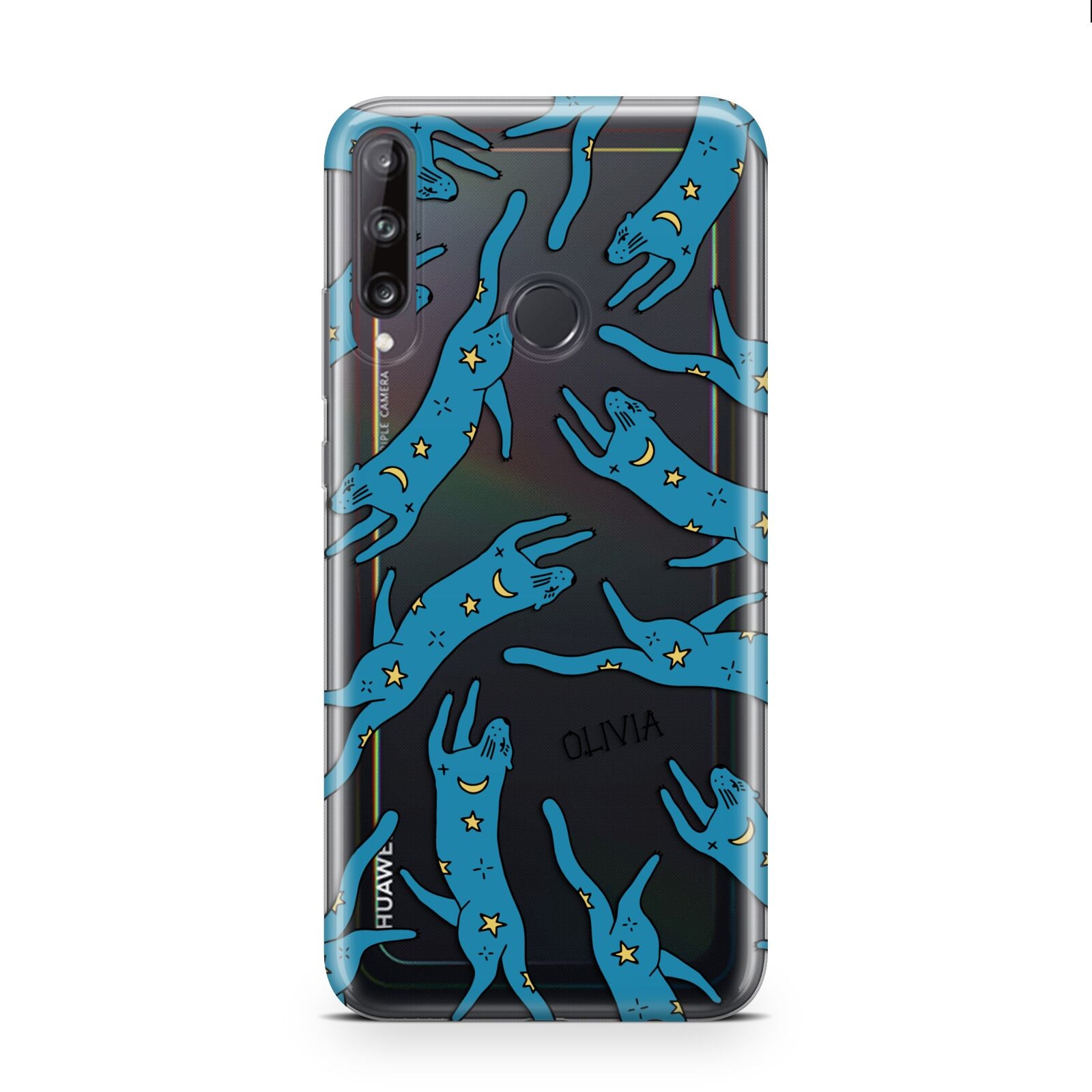 Moon Star Blue Cat Personalised Huawei P40 Lite E Phone Case