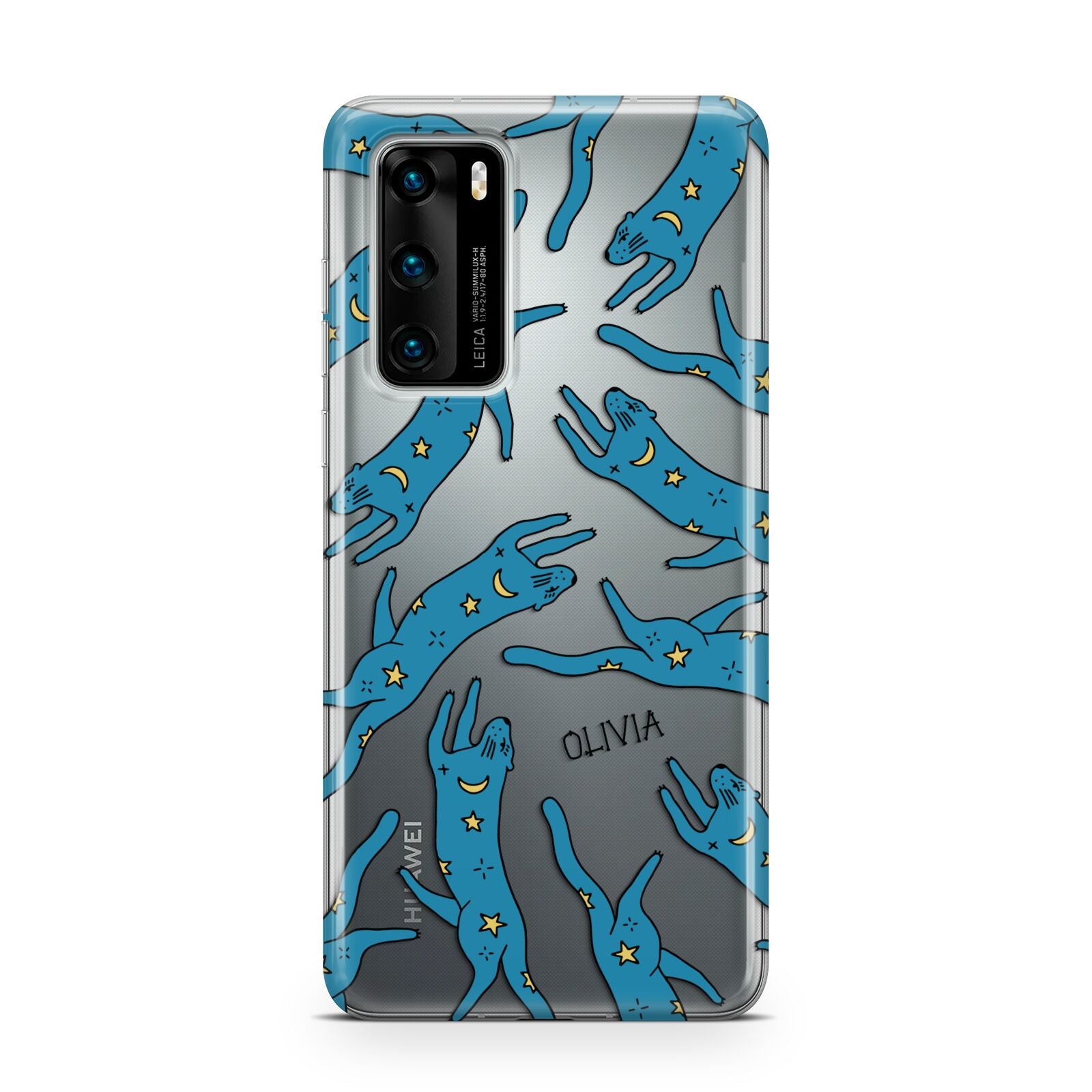 Moon Star Blue Cat Personalised Huawei P40 Phone Case