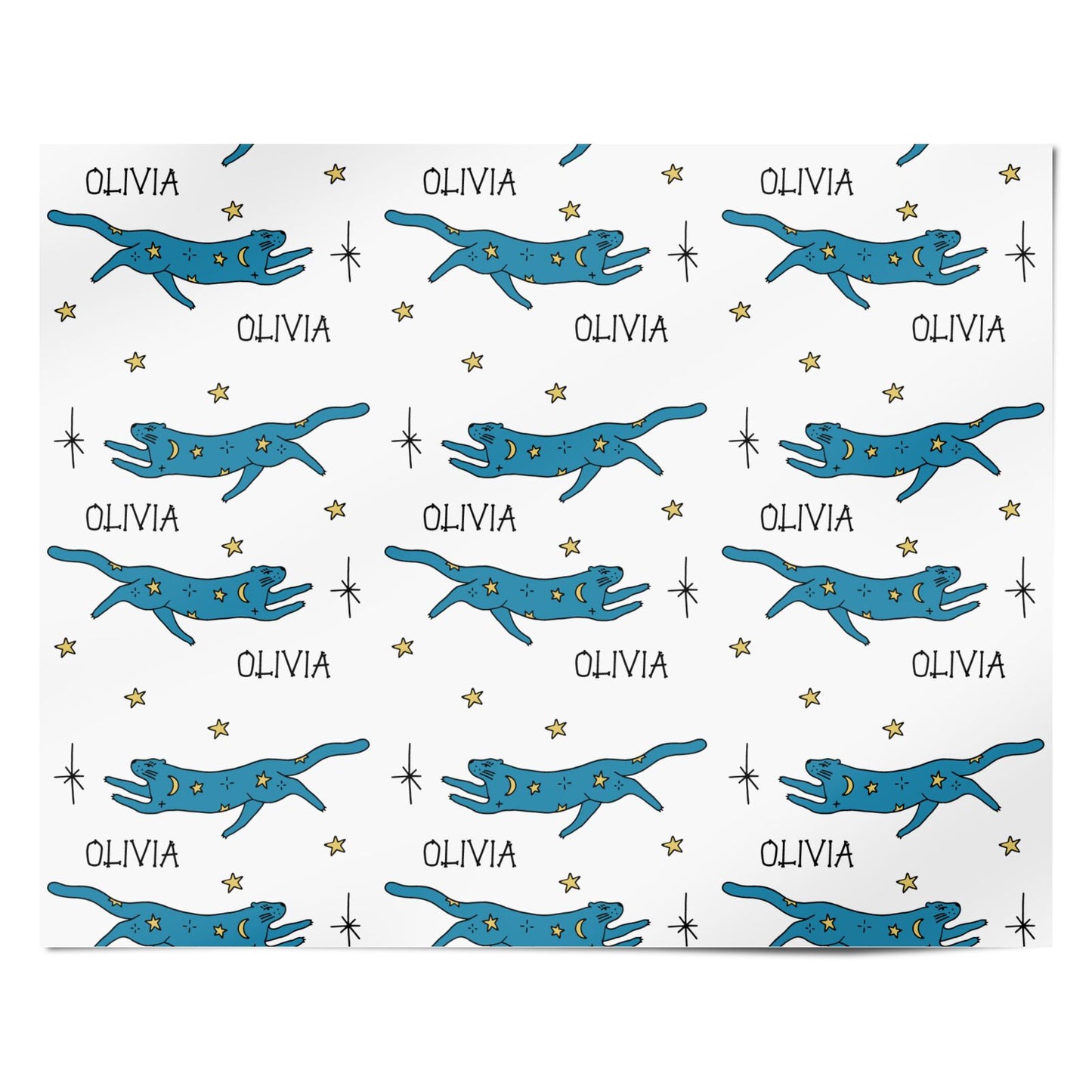 Moon Star Blue Cat Personalised Personalised Wrapping Paper Alternative