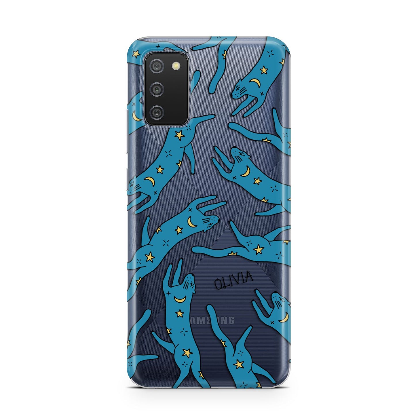 Moon Star Blue Cat Personalised Samsung A02s Case