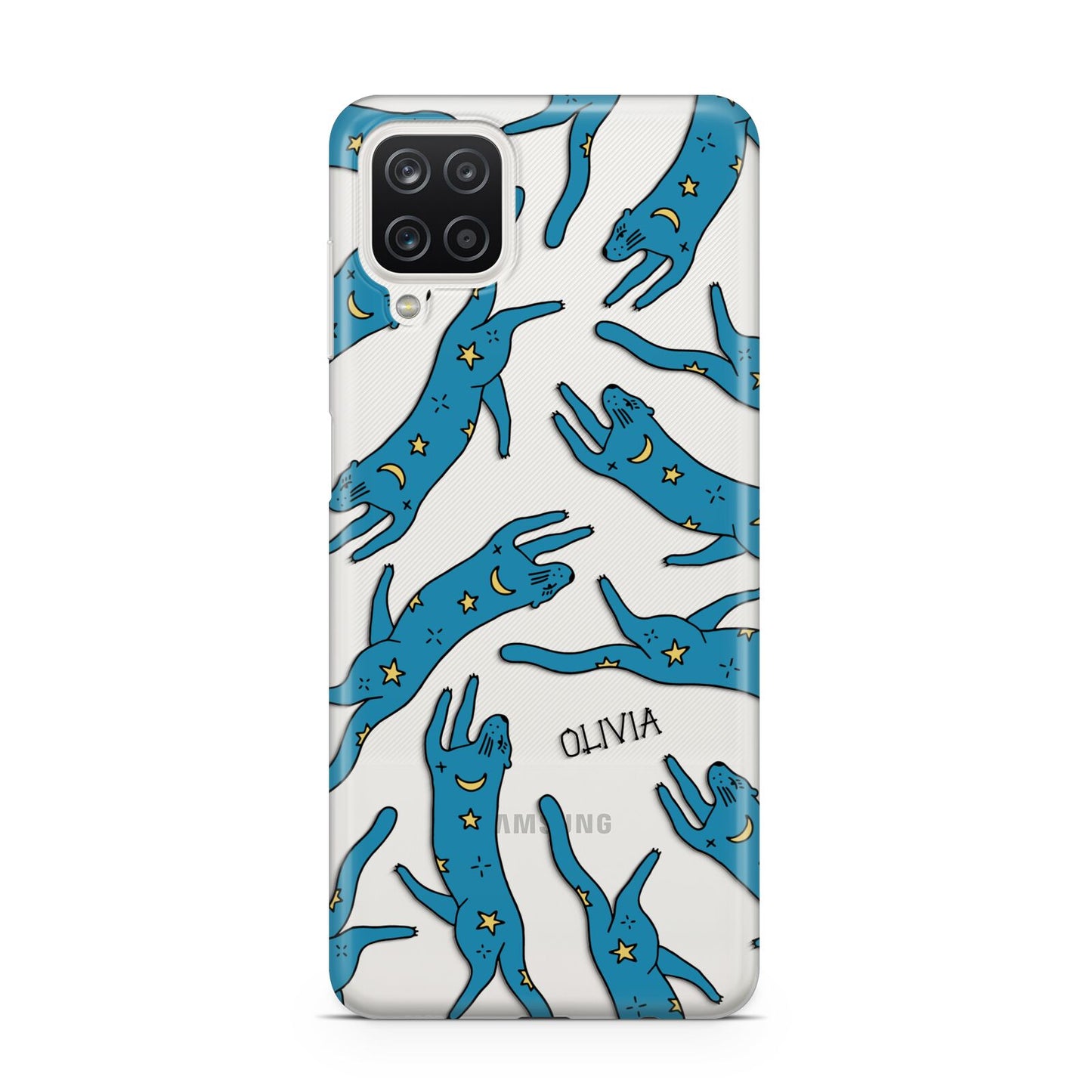 Moon Star Blue Cat Personalised Samsung A12 Case