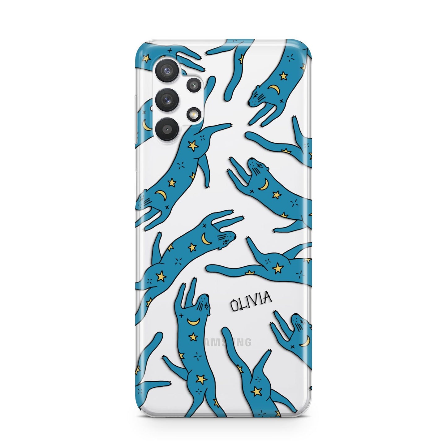 Moon Star Blue Cat Personalised Samsung A32 5G Case