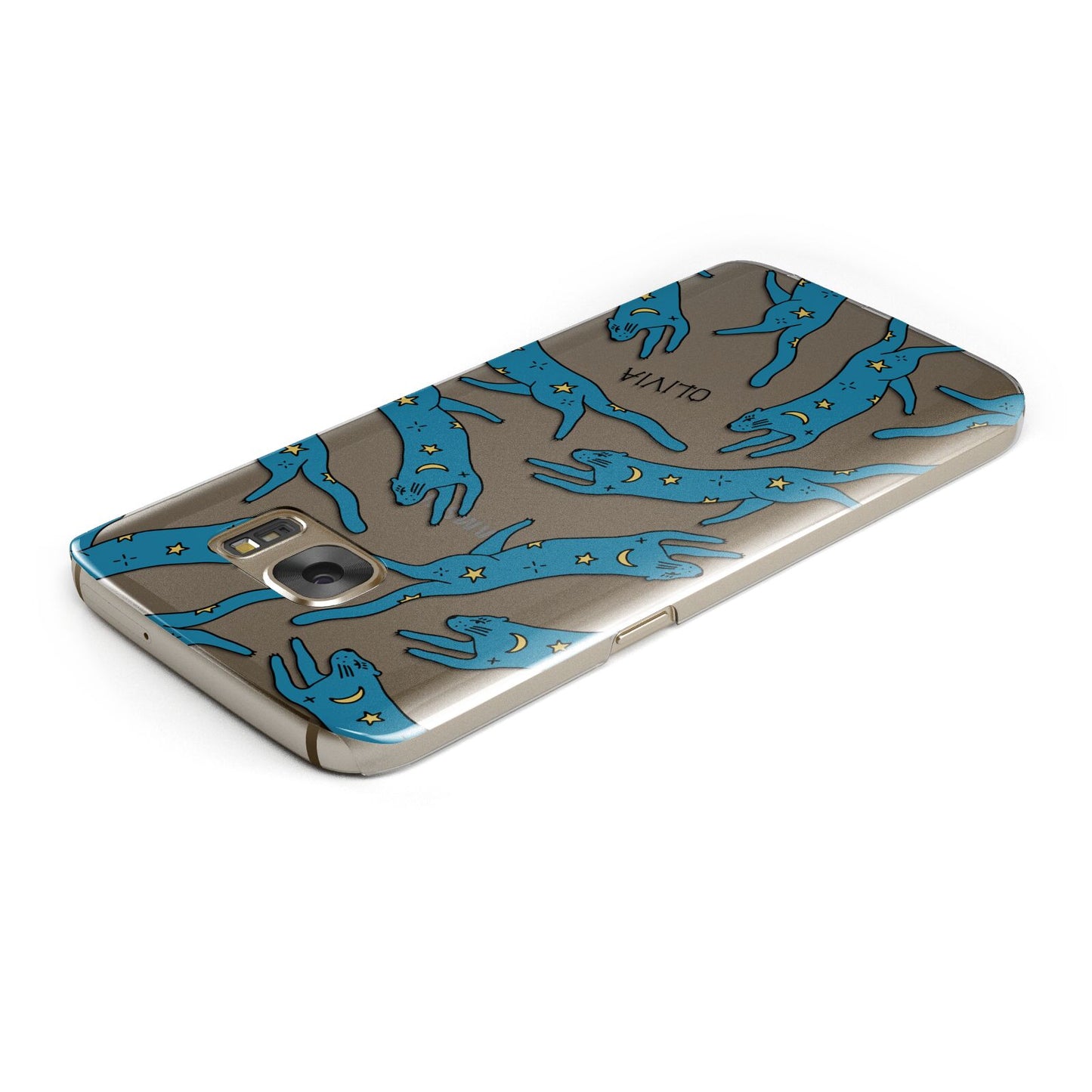 Moon Star Blue Cat Personalised Samsung Galaxy Case Top Cutout