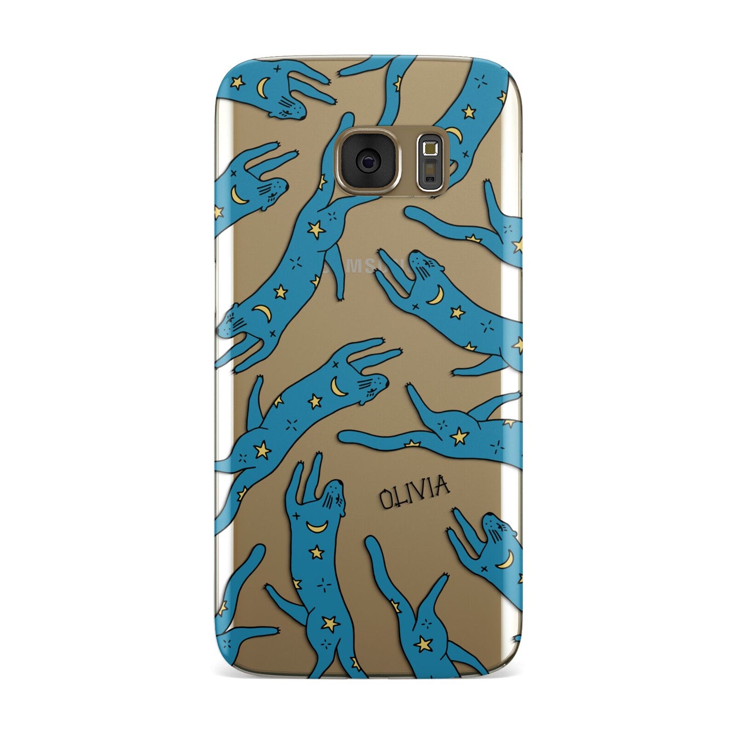 Moon Star Blue Cat Personalised Samsung Galaxy Case