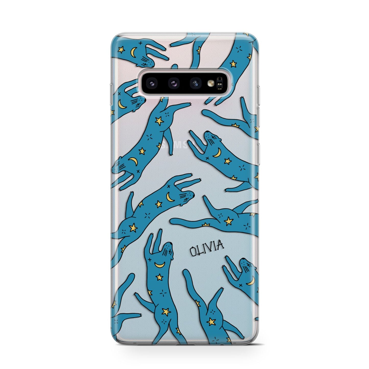 Moon Star Blue Cat Personalised Samsung Galaxy S10 Case