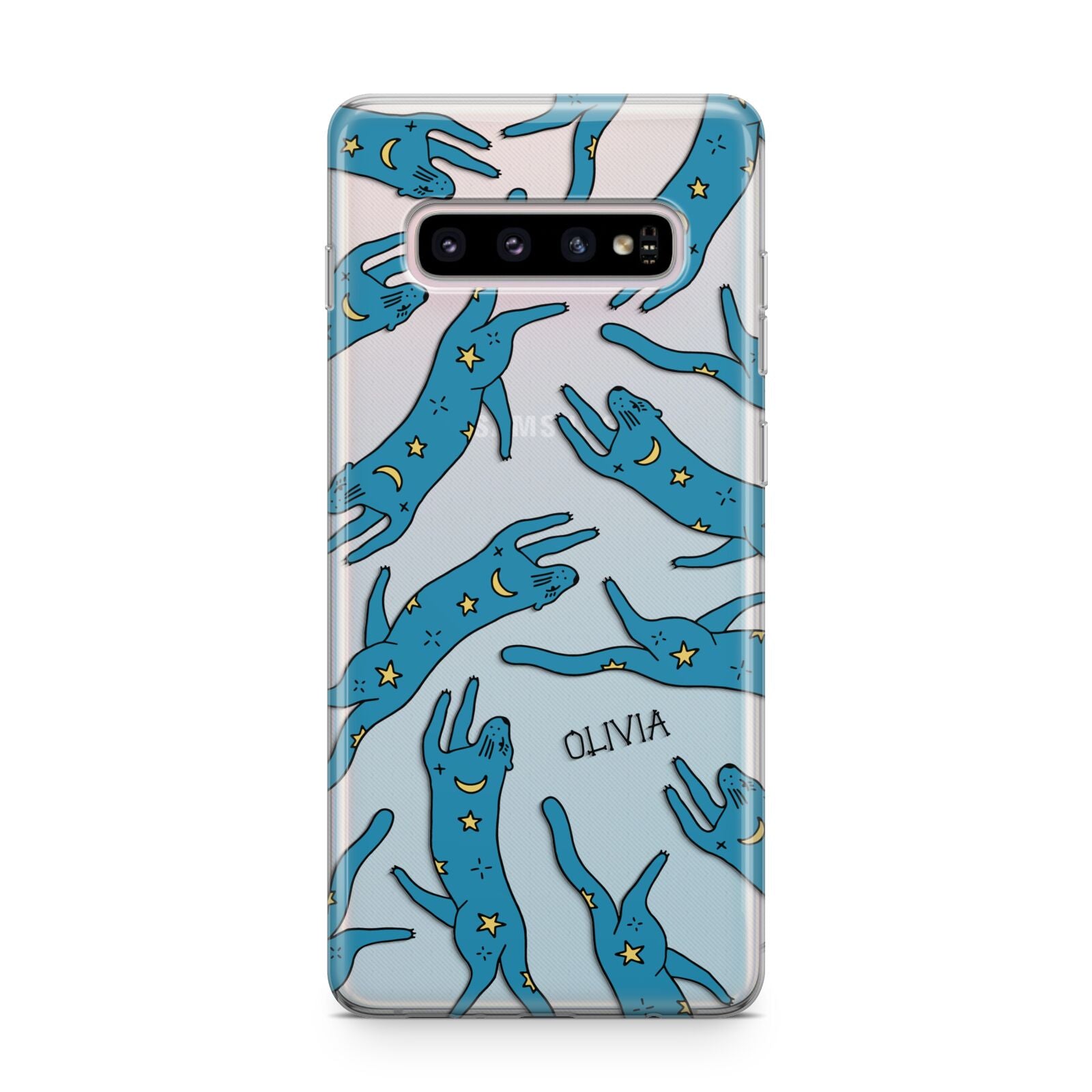 Moon Star Blue Cat Personalised Samsung Galaxy S10 Plus Case