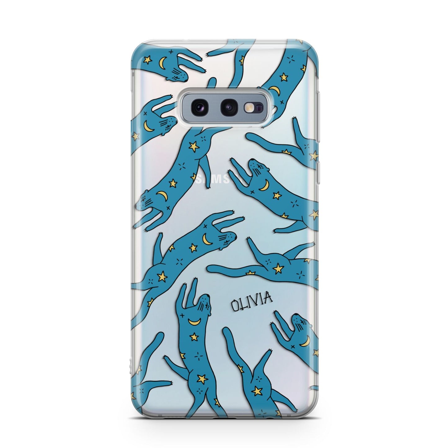 Moon Star Blue Cat Personalised Samsung Galaxy S10E Case