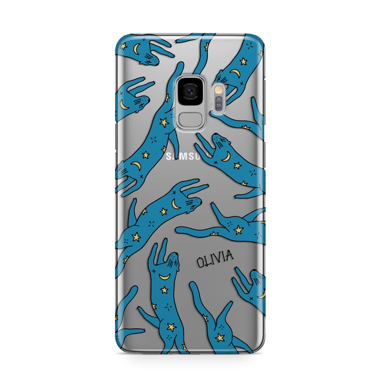 Moon Star Blue Cat Personalised Samsung Galaxy S9 Case