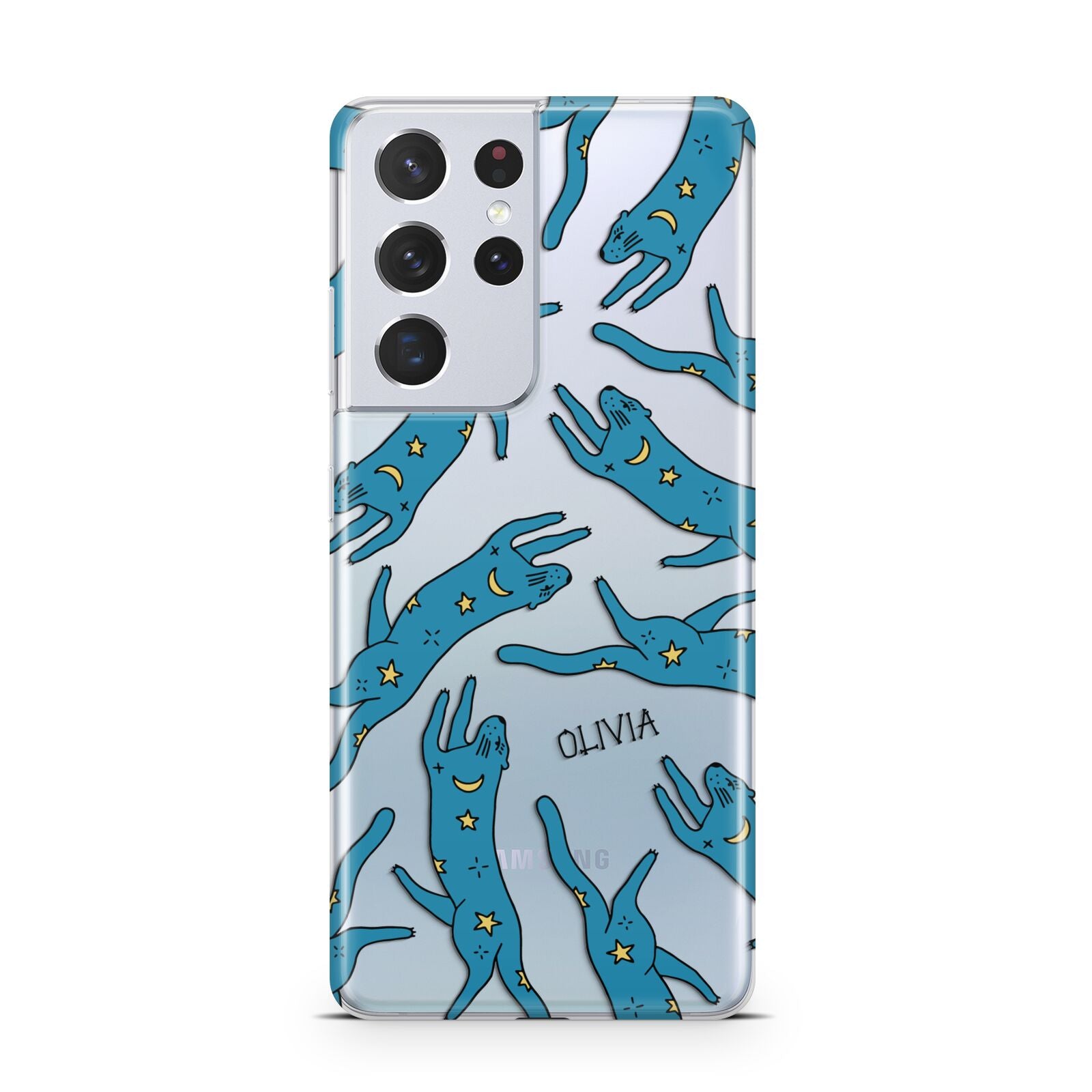 Moon Star Blue Cat Personalised Samsung S21 Ultra Case