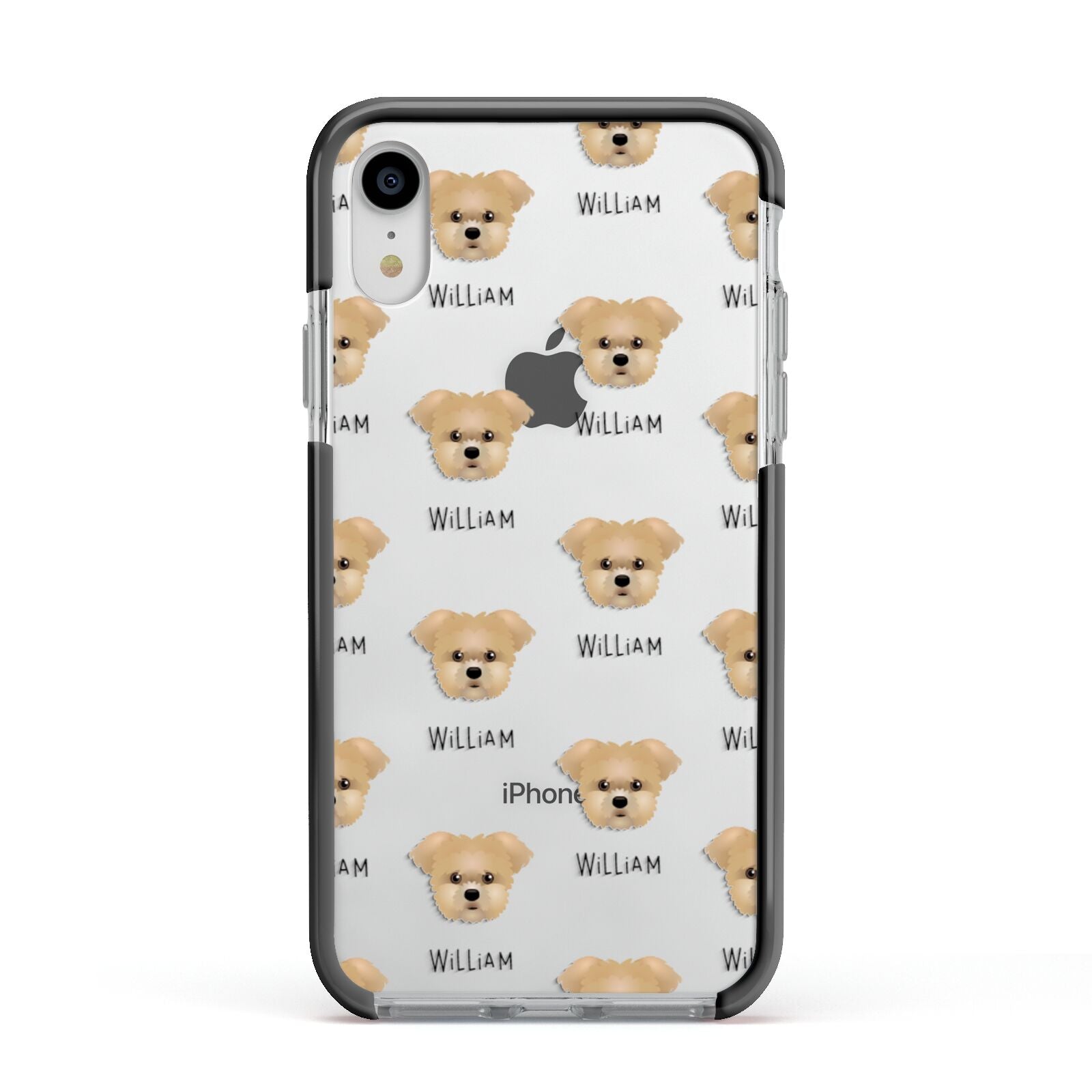 Morkie Icon with Name Apple iPhone XR Impact Case Black Edge on Silver Phone