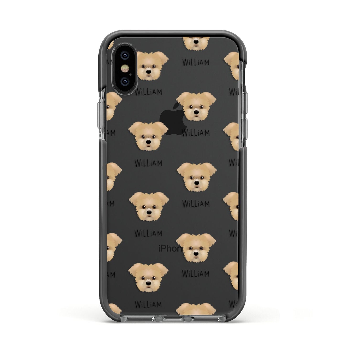 Morkie Icon with Name Apple iPhone Xs Impact Case Black Edge on Black Phone