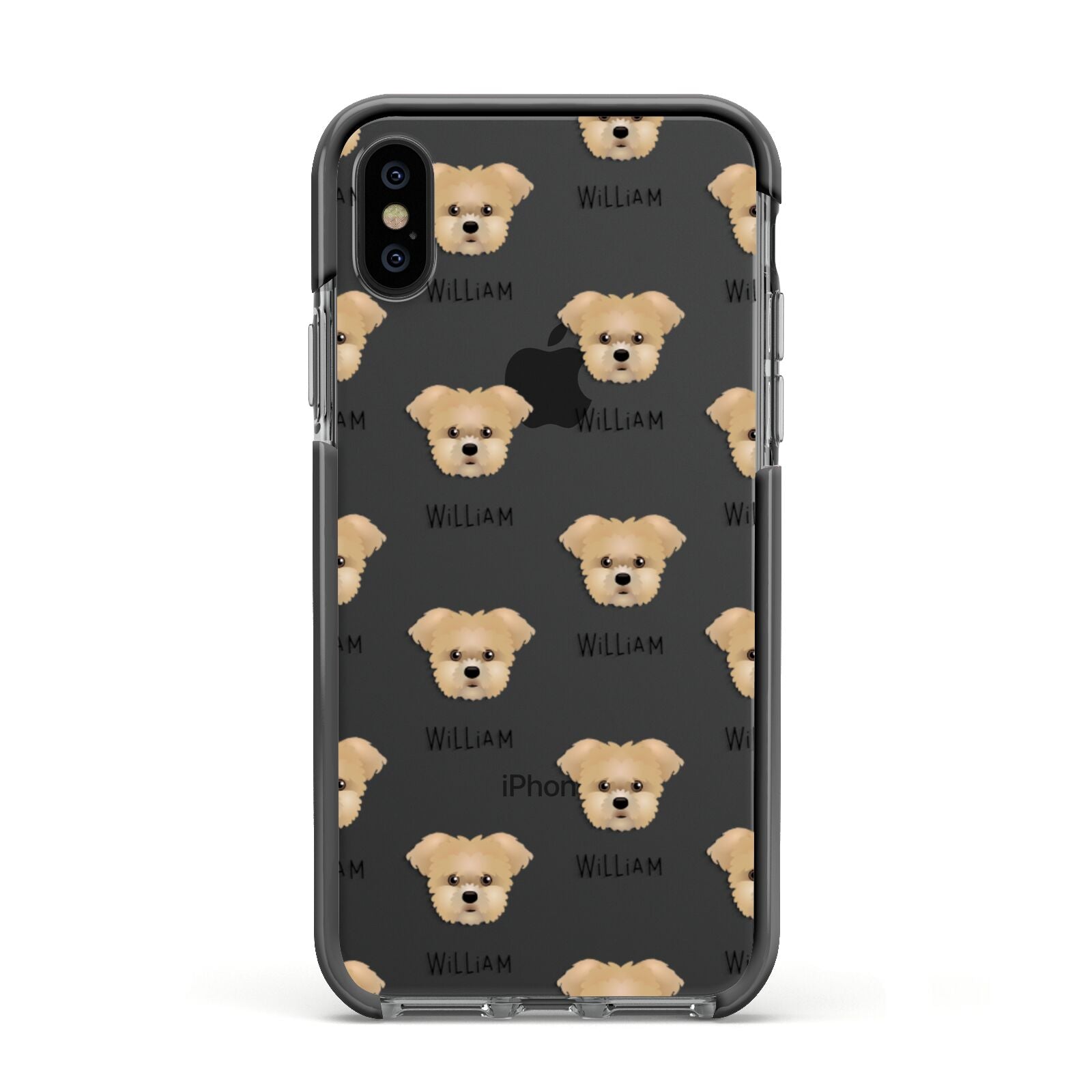 Morkie Icon with Name Apple iPhone Xs Impact Case Black Edge on Black Phone