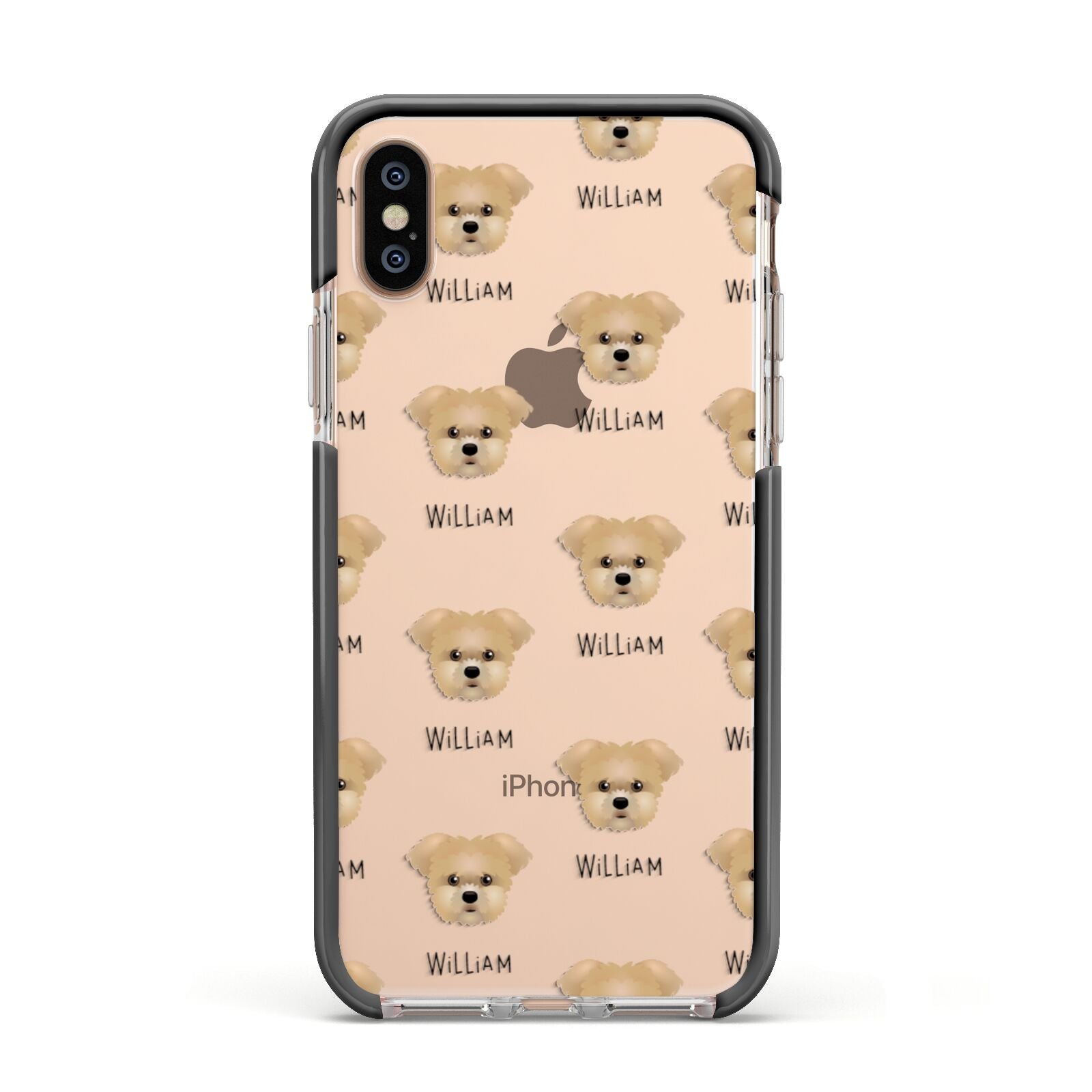 Morkie Icon with Name Apple iPhone Xs Impact Case Black Edge on Gold Phone