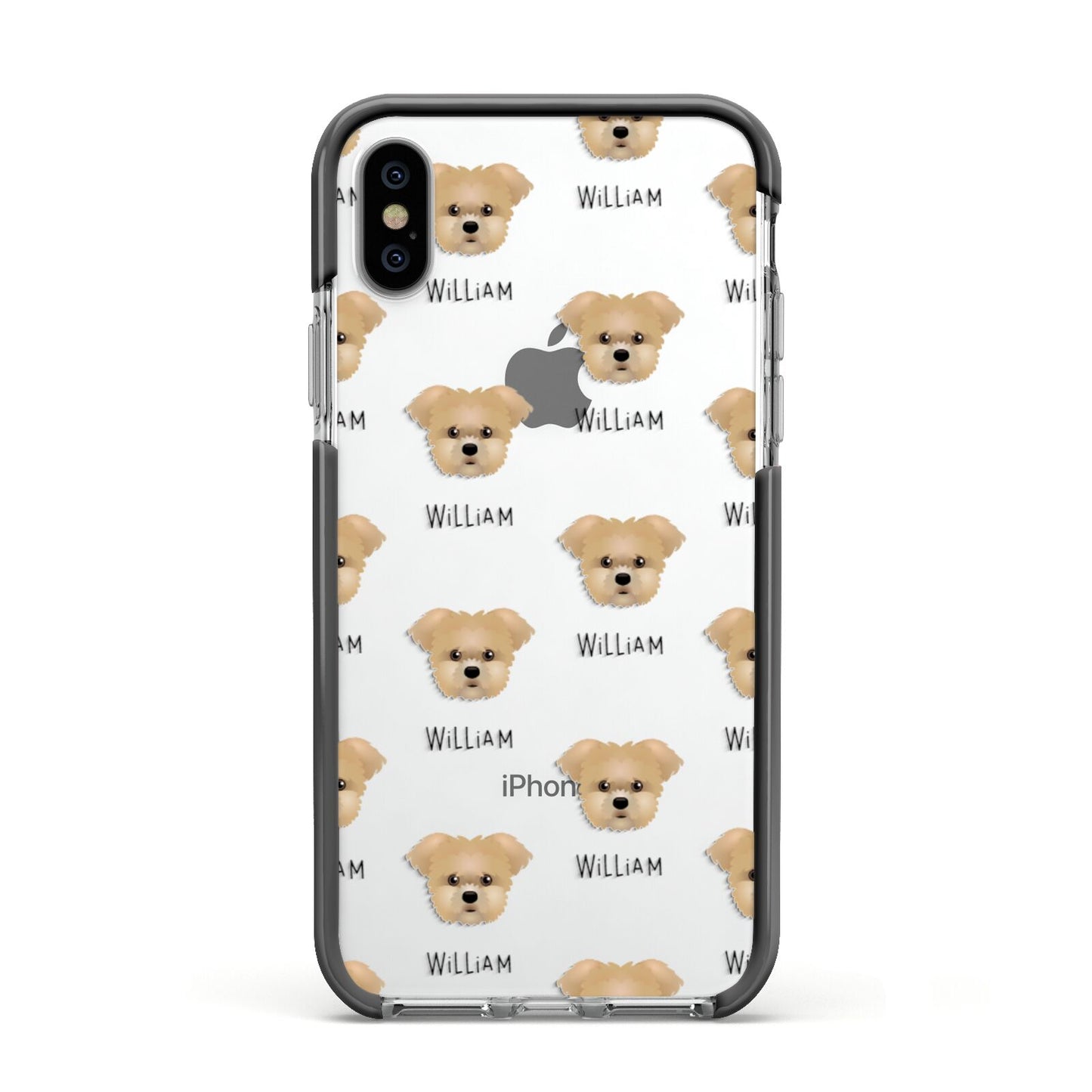 Morkie Icon with Name Apple iPhone Xs Impact Case Black Edge on Silver Phone