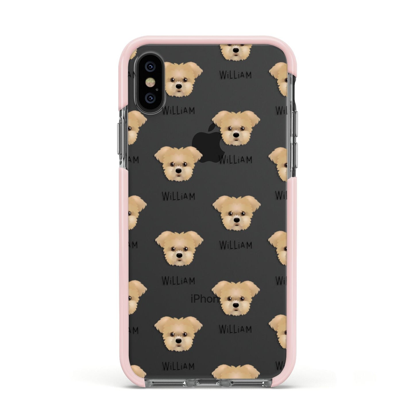 Morkie Icon with Name Apple iPhone Xs Impact Case Pink Edge on Black Phone