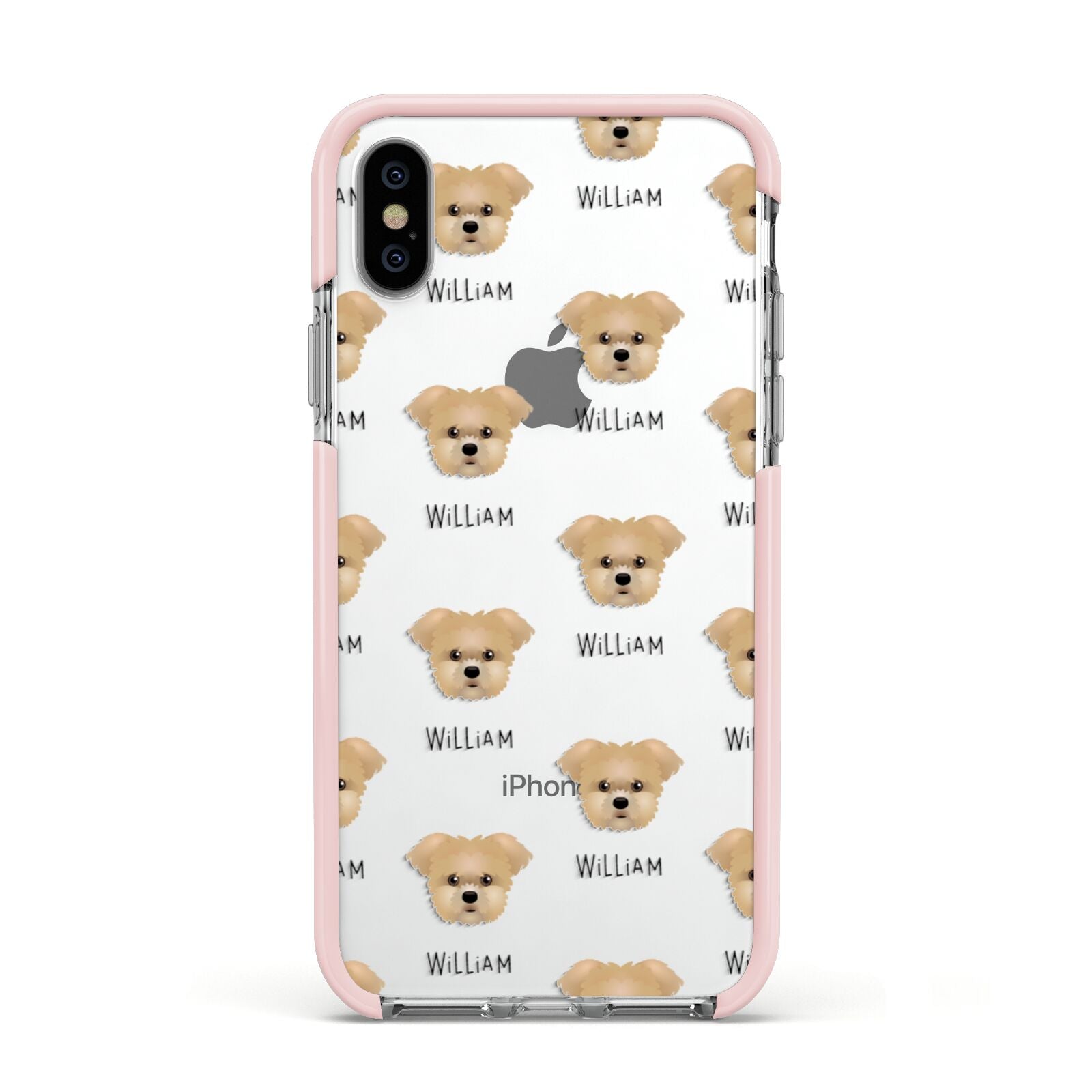 Morkie Icon with Name Apple iPhone Xs Impact Case Pink Edge on Silver Phone