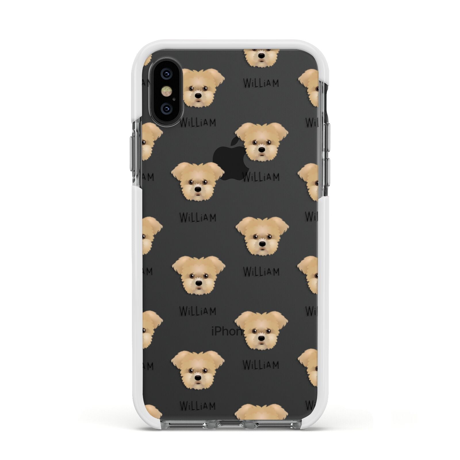 Morkie Icon with Name Apple iPhone Xs Impact Case White Edge on Black Phone