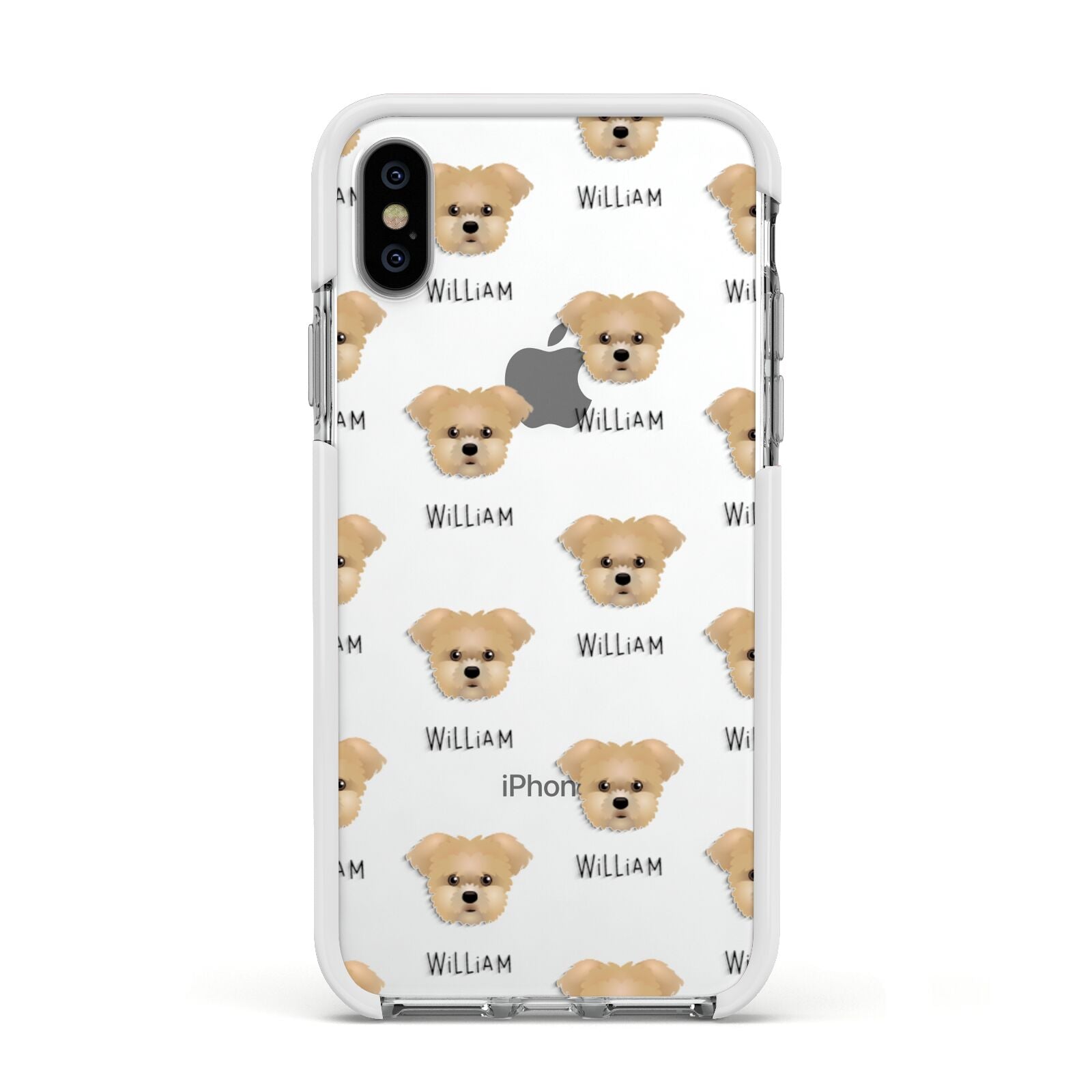 Morkie Icon with Name Apple iPhone Xs Impact Case White Edge on Silver Phone