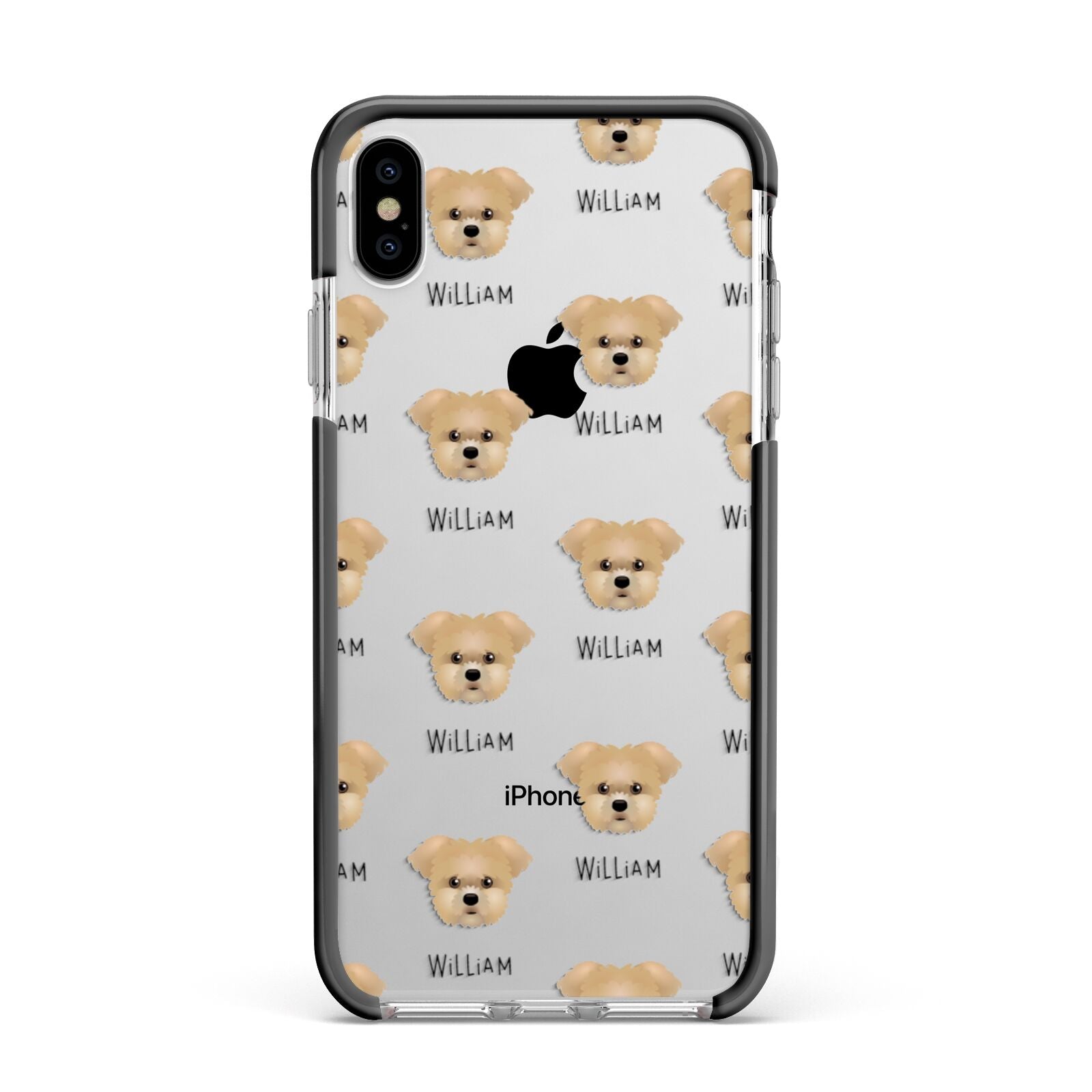 Morkie Icon with Name Apple iPhone Xs Max Impact Case Black Edge on Silver Phone