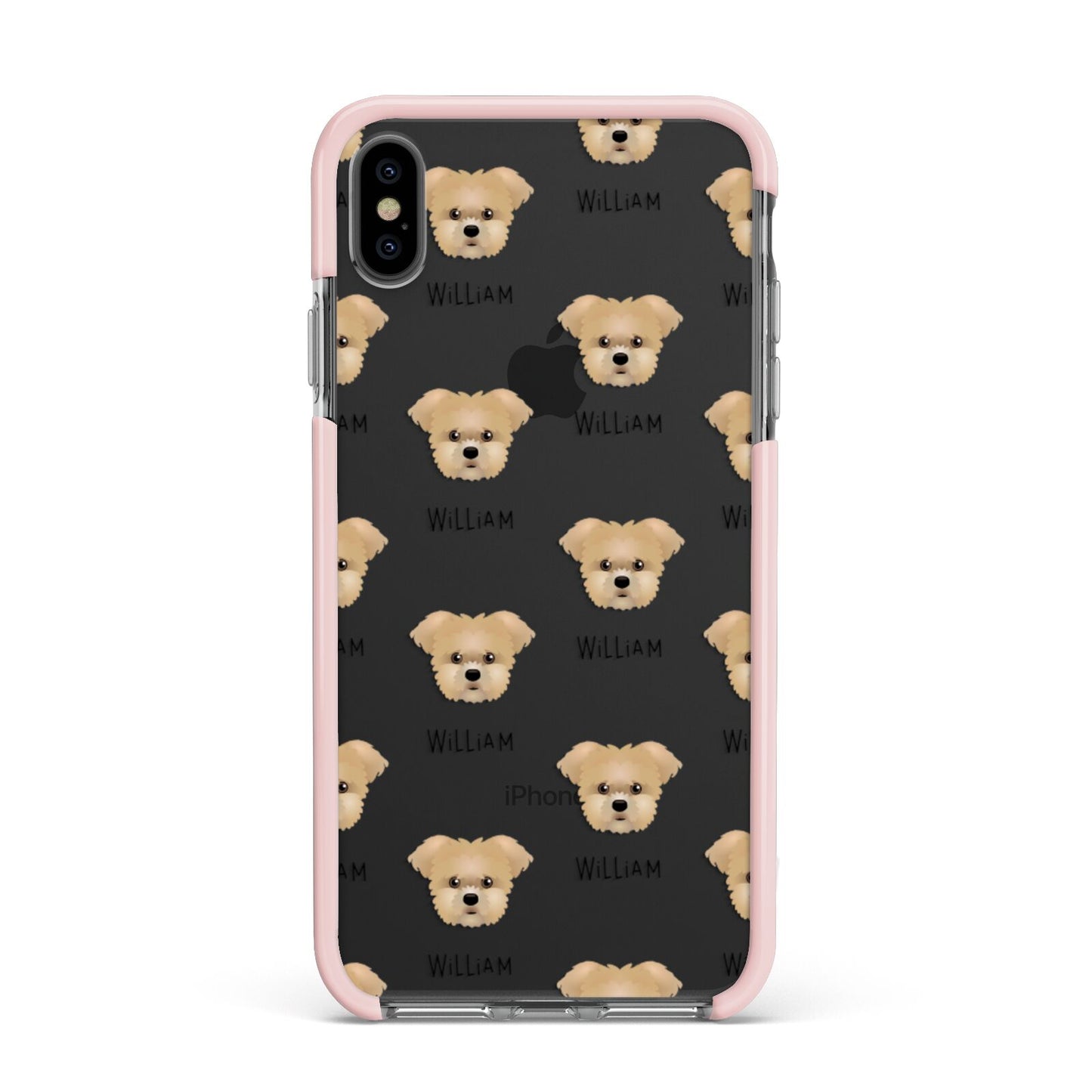 Morkie Icon with Name Apple iPhone Xs Max Impact Case Pink Edge on Black Phone