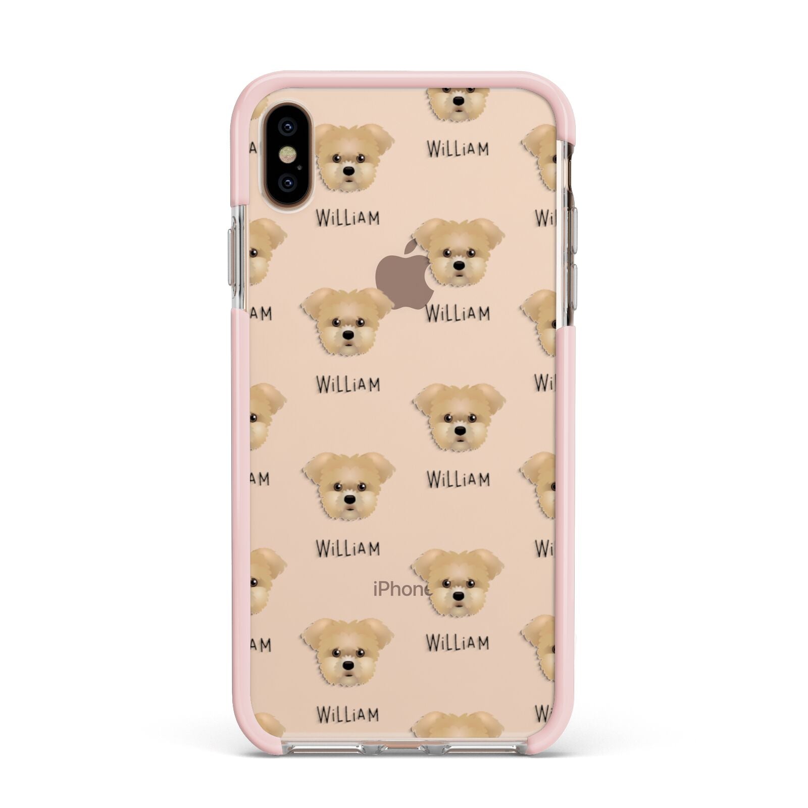 Morkie Icon with Name Apple iPhone Xs Max Impact Case Pink Edge on Gold Phone
