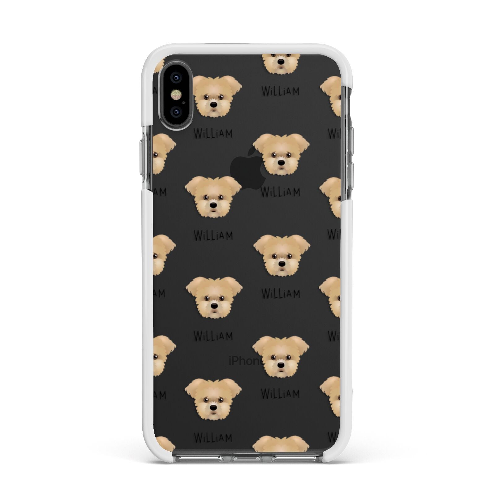 Morkie Icon with Name Apple iPhone Xs Max Impact Case White Edge on Black Phone