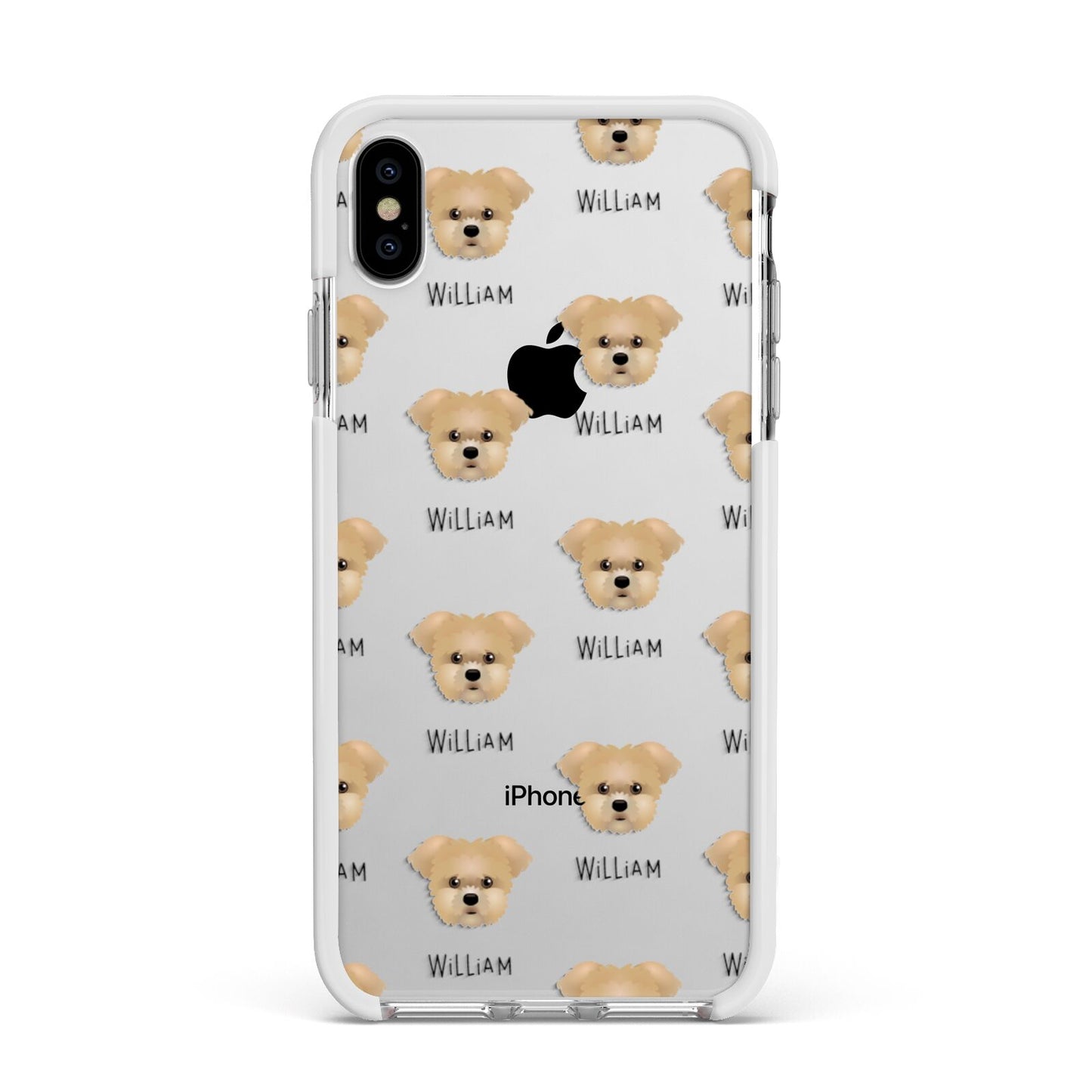 Morkie Icon with Name Apple iPhone Xs Max Impact Case White Edge on Silver Phone