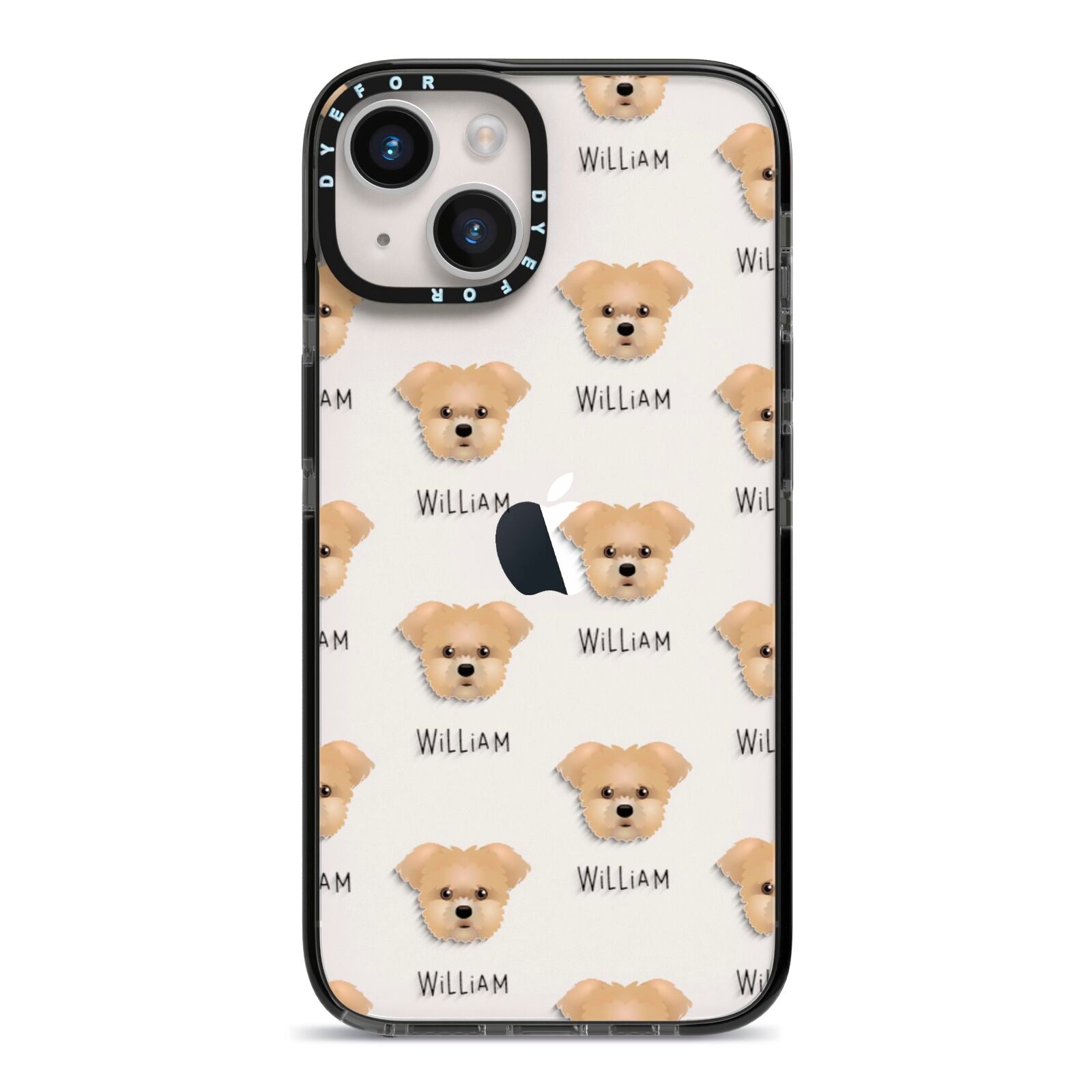 Morkie Icon with Name iPhone 14 Black Impact Case on Silver phone